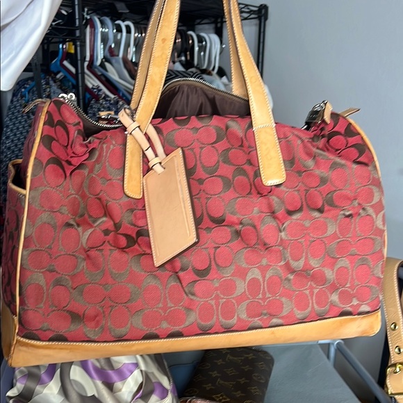 Coach signature Red and Tan Vachetta leather Travel Bag - Picture 3 of 11